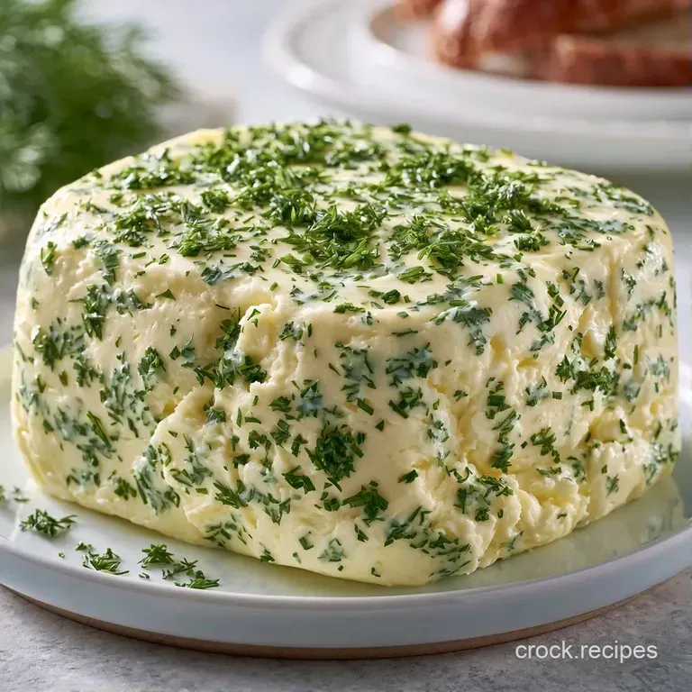 Slices of chilled, pale yellow herb butter arranged on a slate board next to a warm, crusty piece of sourdough bread.