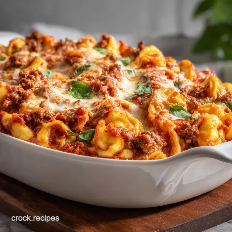 Easy Baked Tortellini Cheese Casserole with Ground Beef and Marinara