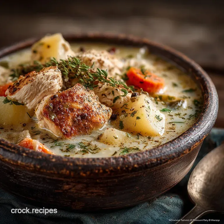 The Set It and Forget It Creamy Chicken Leek and Potato Soup presentation