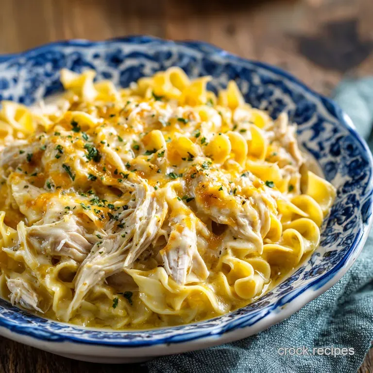 Crock Pot Cheesy Chicken Noodles: the Couldnt Be Easier Slow Cooker Dish presentation