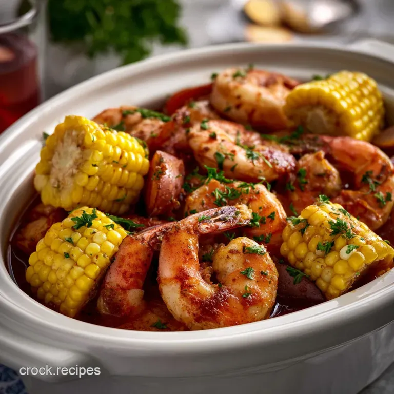 The Ultimate Easy Slow Cooker Shrimp Boil presentation