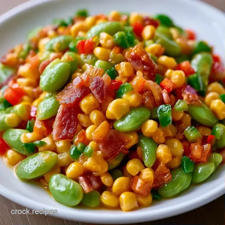 Vibrant corn and buttery green beans served in a white bowl, topped with fresh herbs and cracked black pepper.