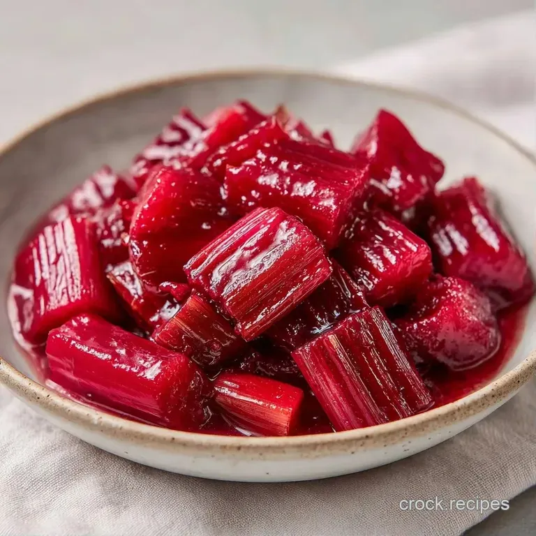 Glossy ruby-red fruit compote drizzled over vanilla ice cream in a glass coupe with a fresh mint garnish.