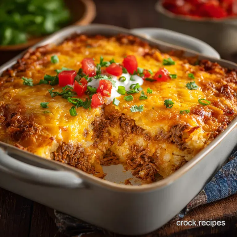 Taco Hashbrown Casserole Cheesy Fiesta Bake with Crispy Potatoes presentation