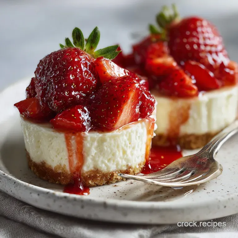 Elegant row of vibrant red cheesecake-stuffed strawberries on a white plate, dusted with powdered sugar for a Valentine's ...