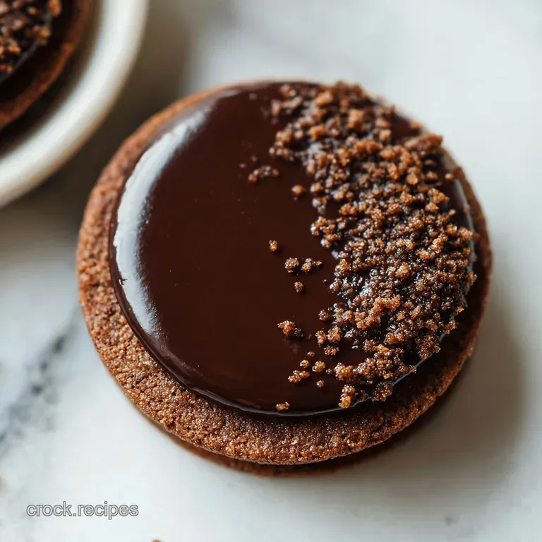 Stack of espresso martini cookies on a plate, dusted with cocoa powder. Glazed and topped with espresso beans beside a mar...