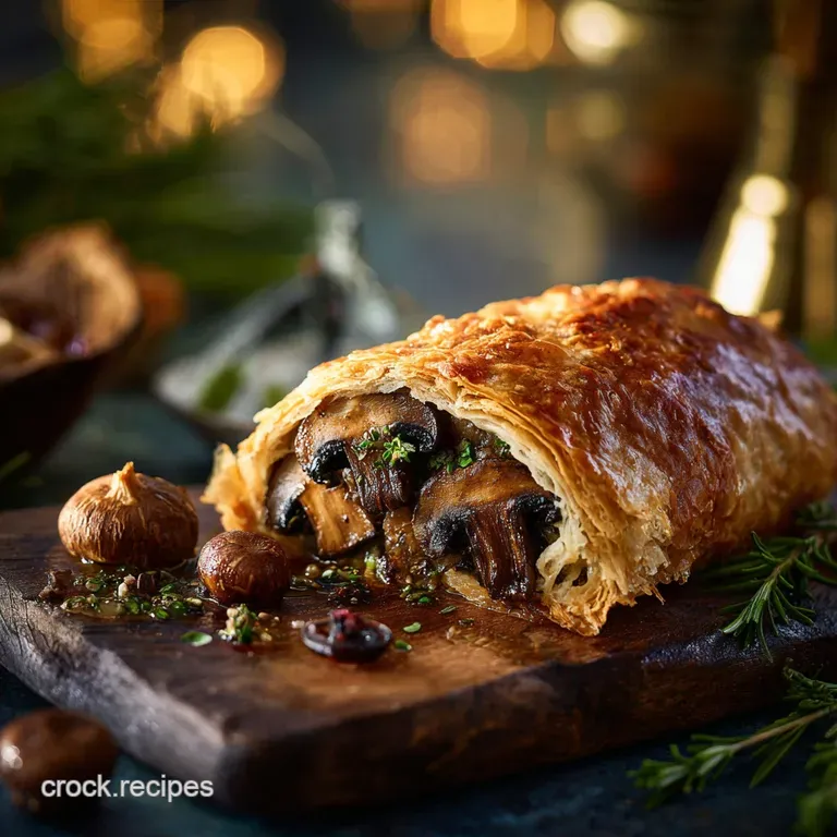 The Merry Mushroom Chestnut and Cranberry Wellington with Herbed Pastry presentation