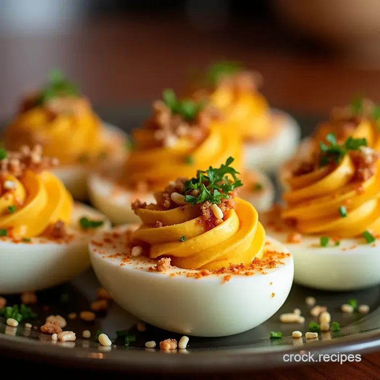Fiery Seoul Gochujang Deviled Eggs with Sesame Crunch presentation