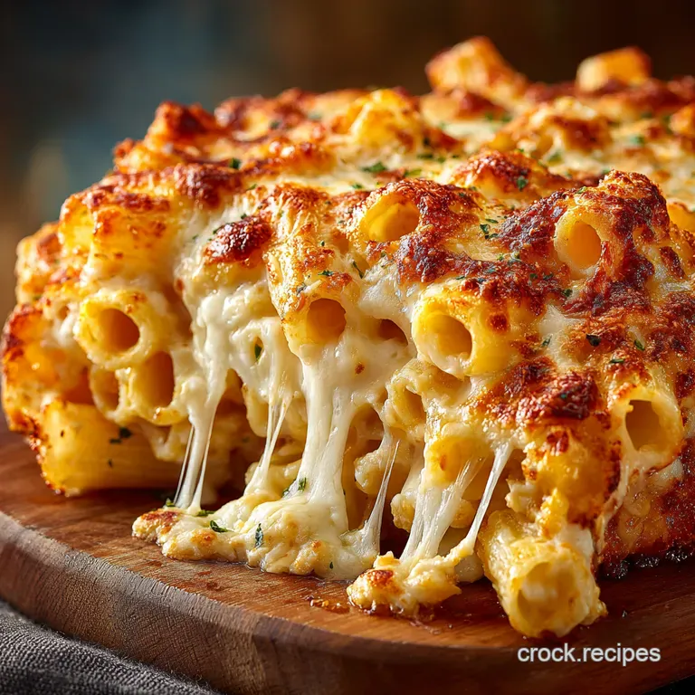 Fivecheese Baked Rigatoni Extravaganza presentation