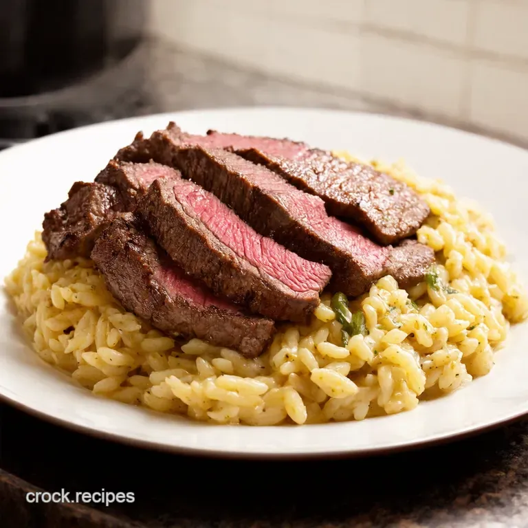 Flank Steak Perfection with Parmesan Cream Orzo presentation