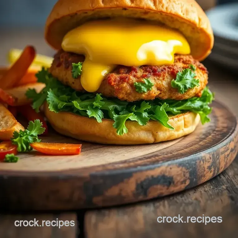 Fried Chicken Burger with Rocket Pesto presentation