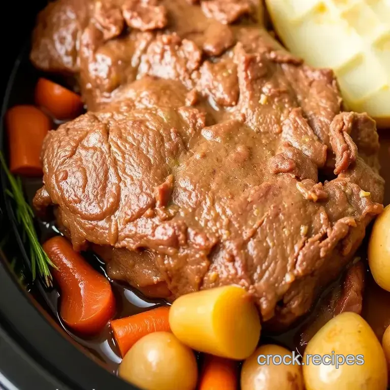 Slow-Cooked Frozen Roast in a Crock Pot presentation
