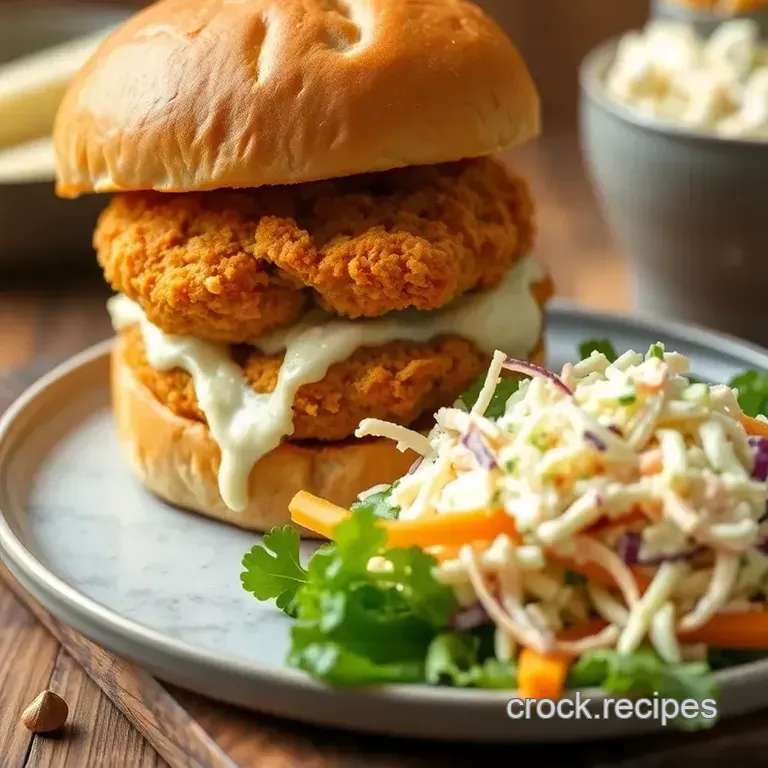 Fry Chicken Burger with Creamy Slaw presentation