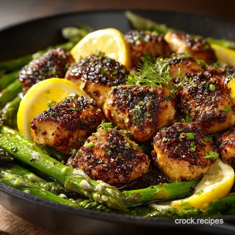 Garlic Butter Chicken Bites with Zesty Lemon Asparagus presentation