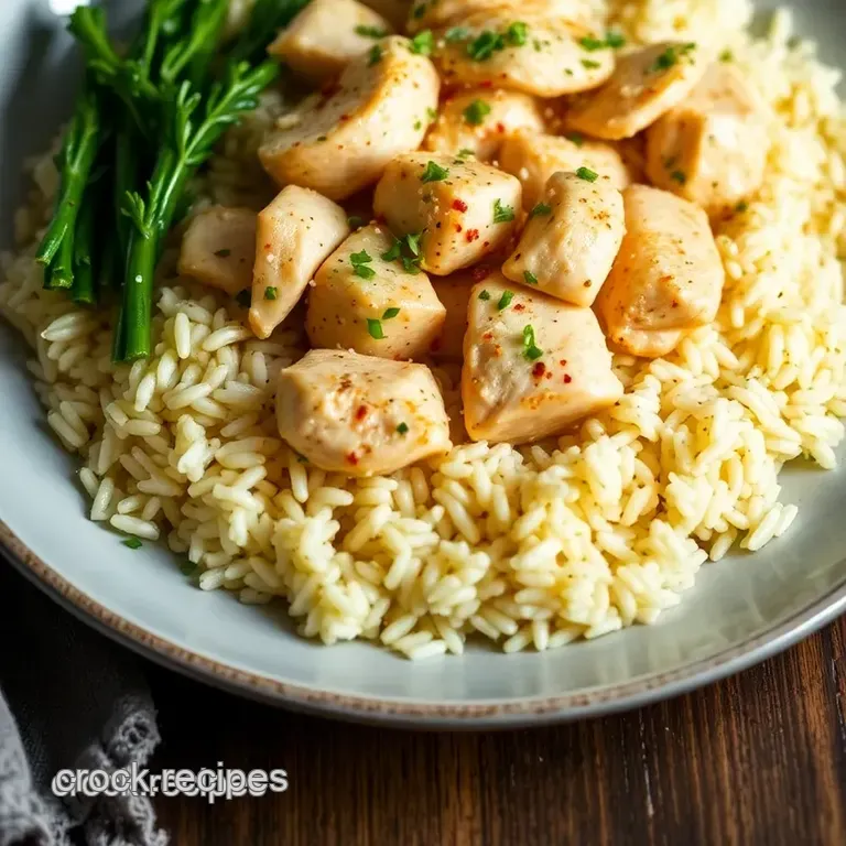 Garlic Butter Chicken Scampi with Garlic Parmesan Rice presentation