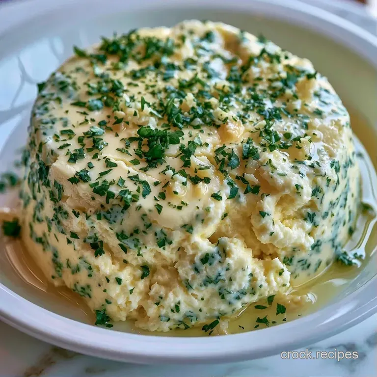 A smooth, pale yellow quenelle of herb-infused butter resting on a slate platter beside a sprig of fresh parsley.