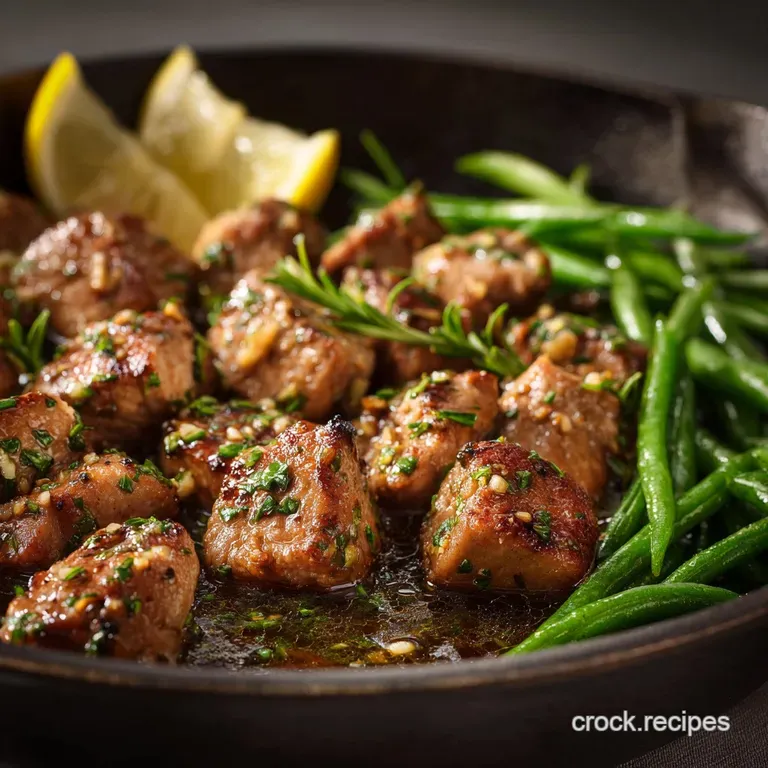 The Speedy Supper Garlic Butter Pork Bites with Zesty Lemon Green Beans presentation