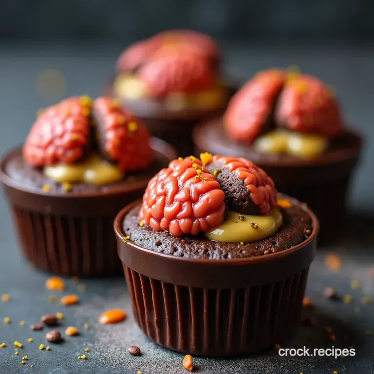 Graveyard Grub Decadent Chocolate Pudding Cups with Gooey Zombie Brain Topping