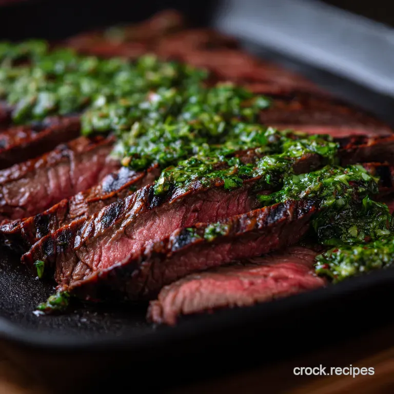 Grilled Flank Steak with Zesty Chimichurri presentation