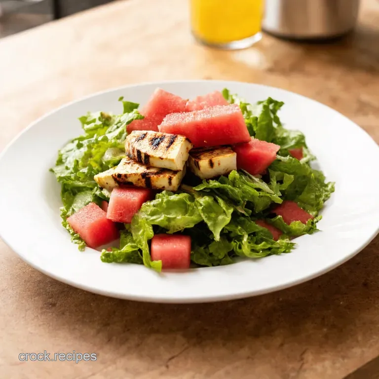 Grilled Halloumi Watermelon Salad with Mintlime Zing presentation