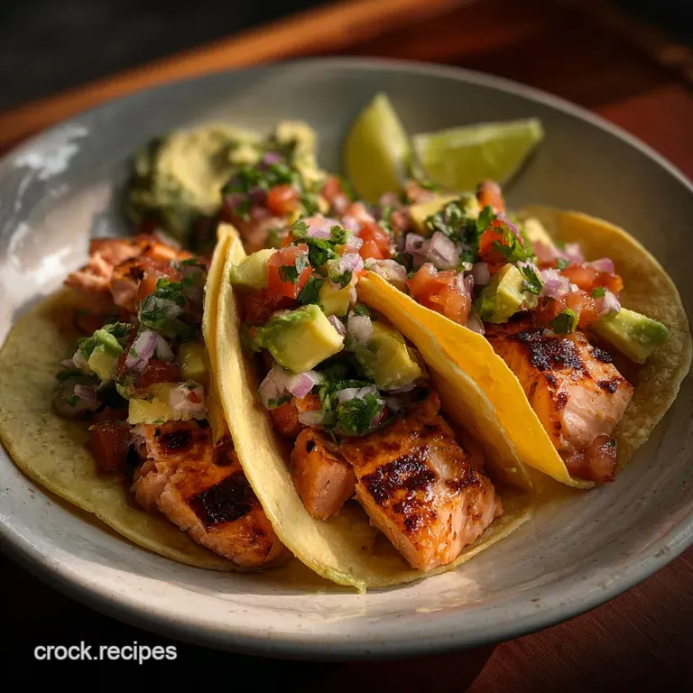 Grilled Salmon Tacos with Avocado Salsa: 20-Minute Meal presentation