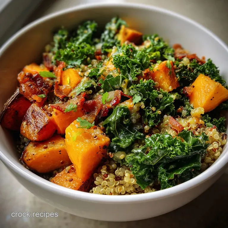Artfully arranged harvest bowl with neatly layered quinoa, colorful roasted veggies, and microgreens, drizzled with a ligh...