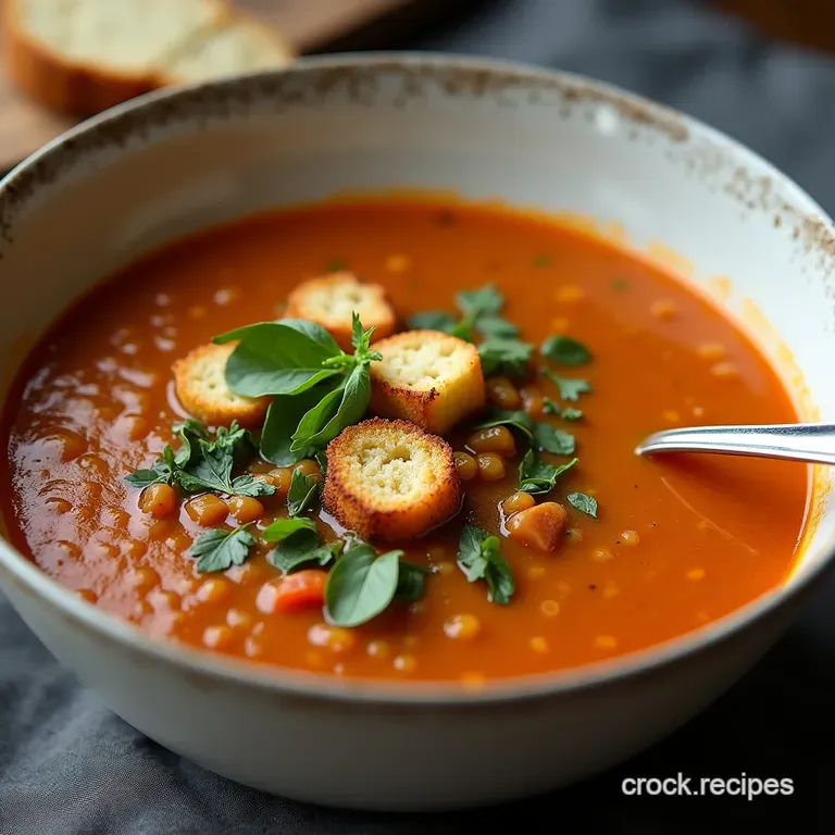 The Proper Hearty Smoked Paprika Puy Lentil Soup with Crusted Sourdough Croutons