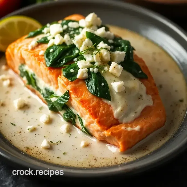 Herb Cream Cheese Stuffed Salmon with Spinach and Feta presentation