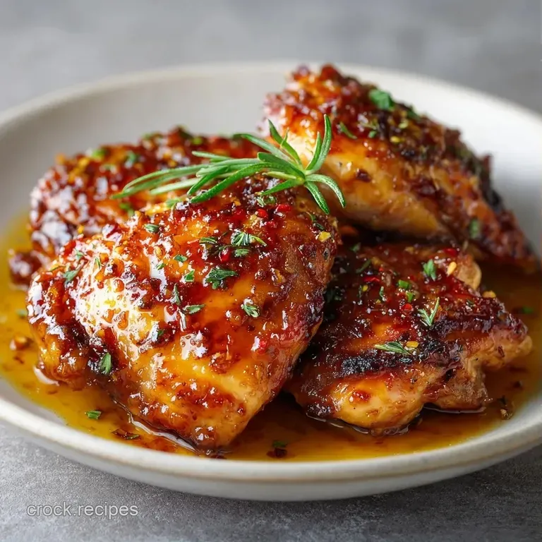Seared golden chicken pieces drizzled in sticky sauce over fluffy white rice, topped with sliced green onions.