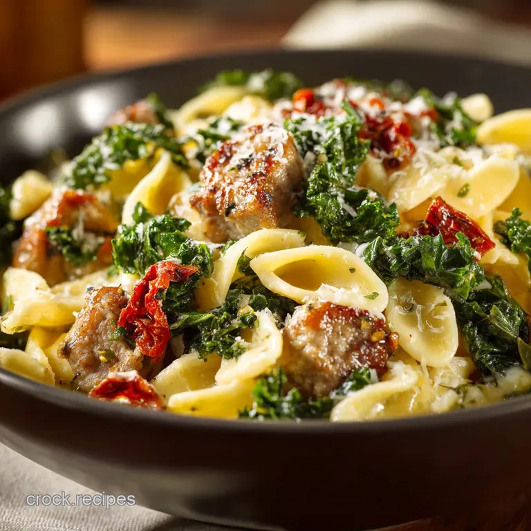 Pasta with Hot Italian Sausage and Kale: Our Creamy Weeknight Wonder. presentation