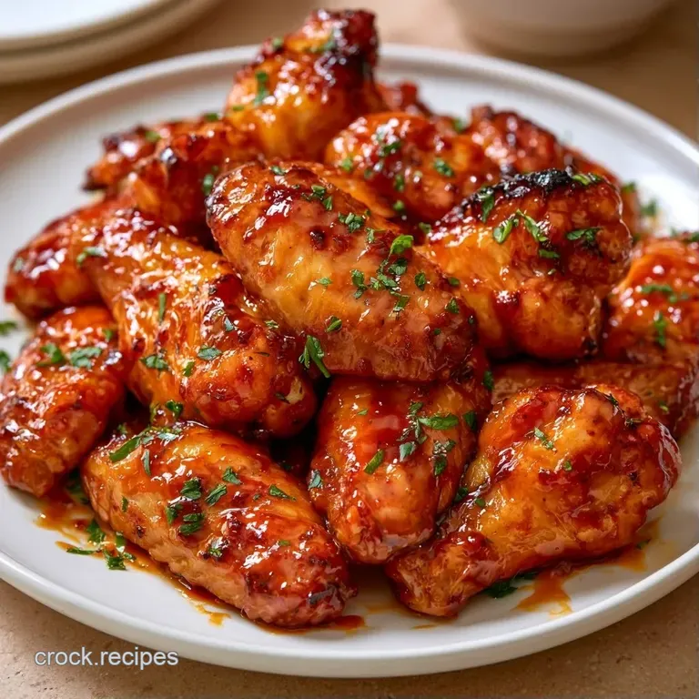 Glazed reddish-brown wings arranged on a matte black platter, garnished with crisp green onion rings and sesame seeds.