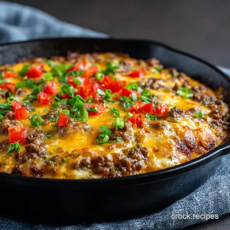 Keto Cheeseburger Casserole: the Mighty Creamy Skillet Bake presentation