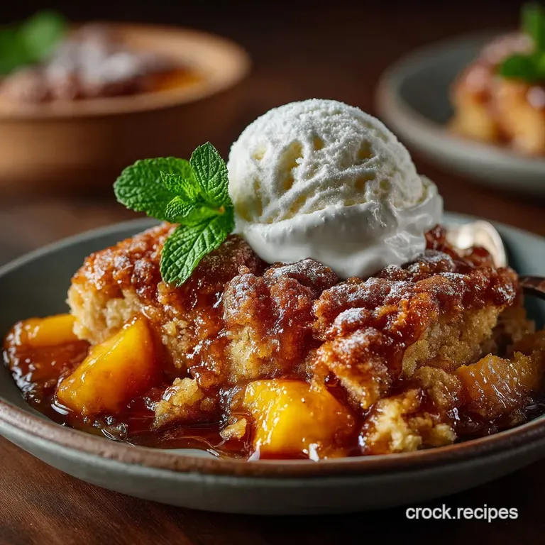 The Lazy Sunday Set It and Forget It Crock Pot Peach Cobbler presentation