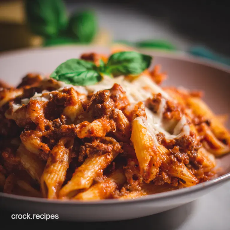 Lazy Sunday Slow Cooker Bolognese Pasta Bake presentation