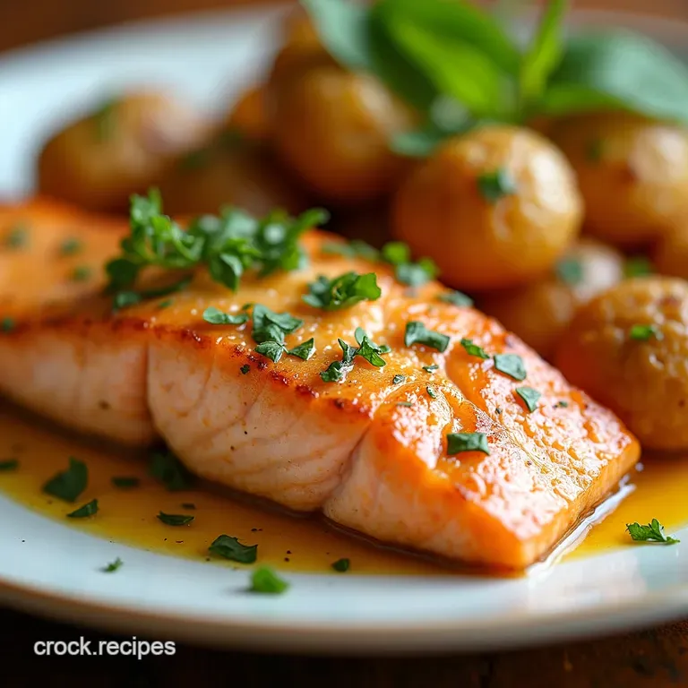 Sunshine Salmon Crispy Gold Lemony Butterbasted Salmon with Herbed Crispy Potatoes presentation
