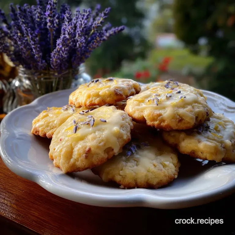 Delicate, buttery cookies arranged artfully on a white ceramic plate. Hints of lavender and lemon zest provide aromatic co...