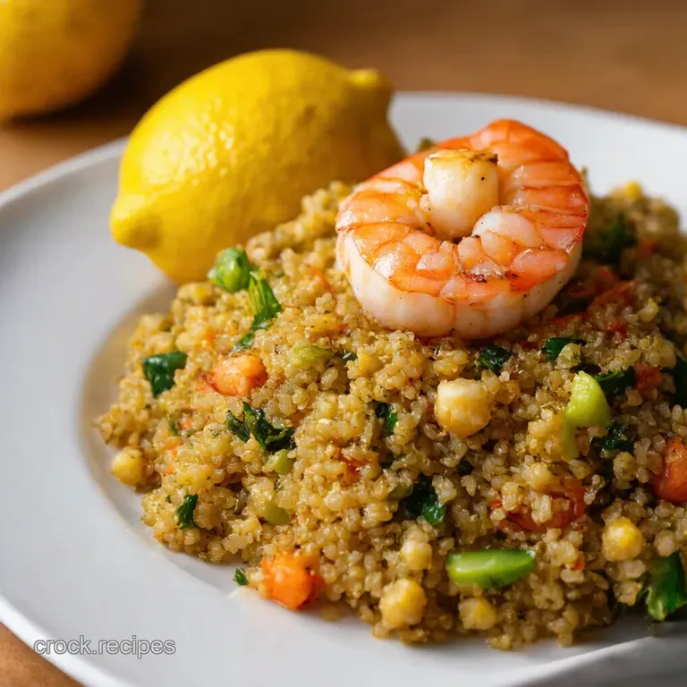 Lemony Garlic Shrimp Scampi with Quinoa Roasted Veggies presentation