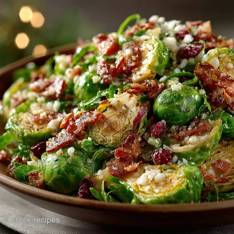 The Ultimate Crispy Loaded Brussels Sprouts Salad with MapleBacon Vinaigrette presentation
