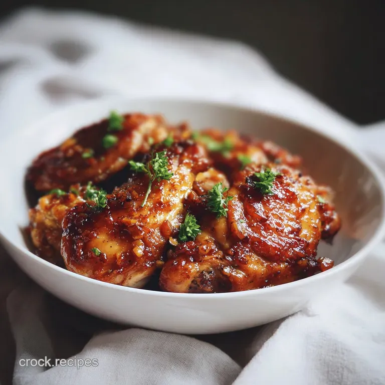 A tender, glazed chicken thigh rests on a bed of fluffy white rice, garnished with vibrant cilantro.