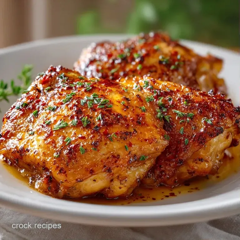 Juicy roasted poultry on a white ceramic plate paired with caramelized carrots and a sprig of fresh thyme.