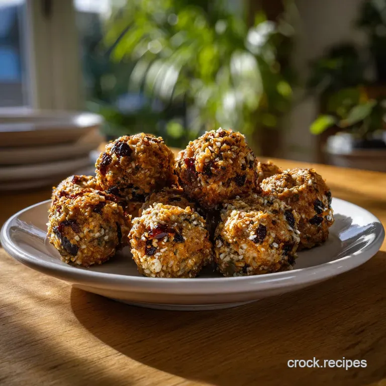 Plated meatballs in rich, pale sauce, flecked with herbs. A swirl of cream and cracked pepper add elegance.