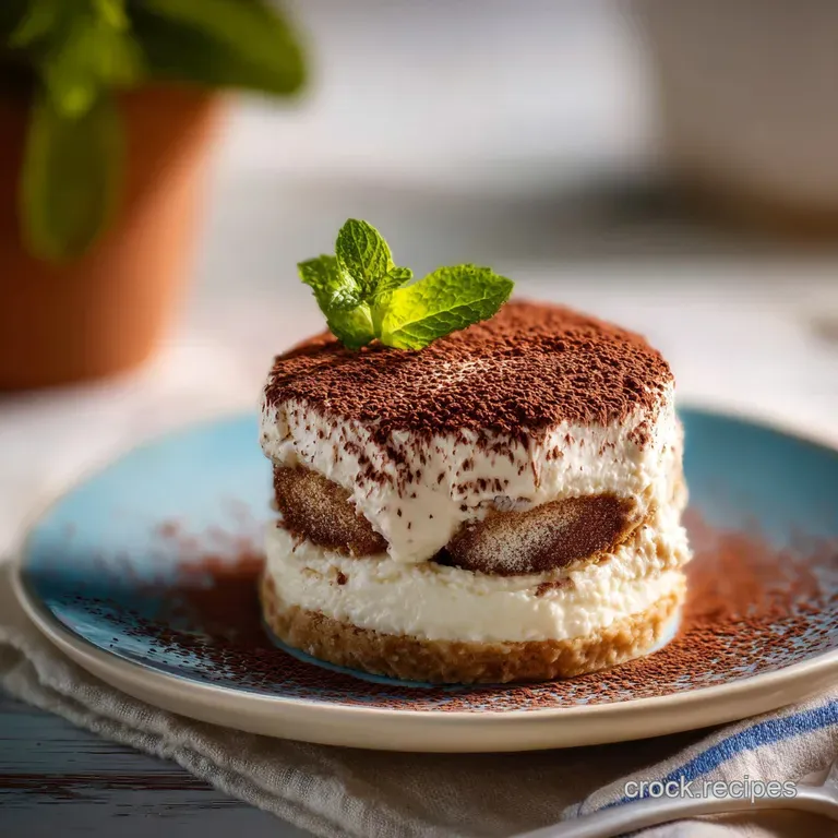 Elegant individual tiramisu cups topped with chocolate shavings and a mint leaf.