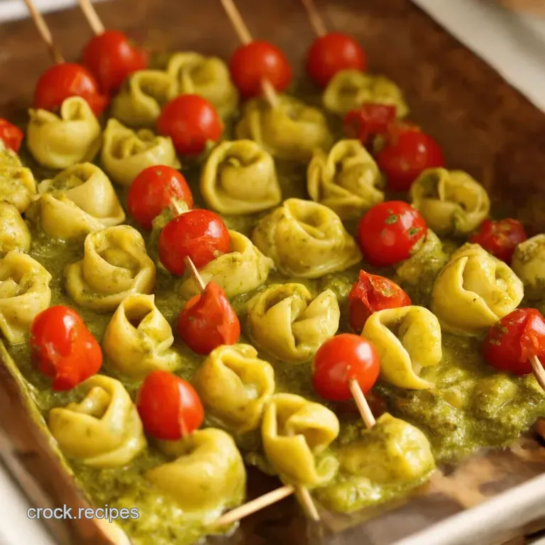 Mini Tortellini Kabobs with Pesto and Roasted Cherry Tomatoes presentation