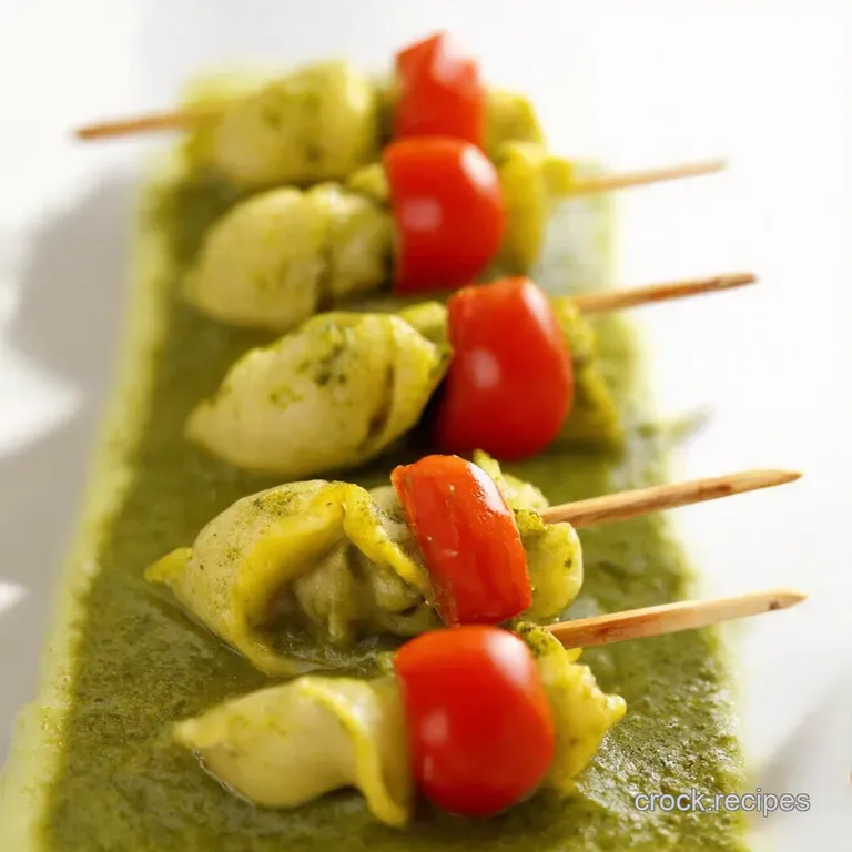 Mini Tortellini Kabobs with Pesto and Roasted Cherry Tomatoes