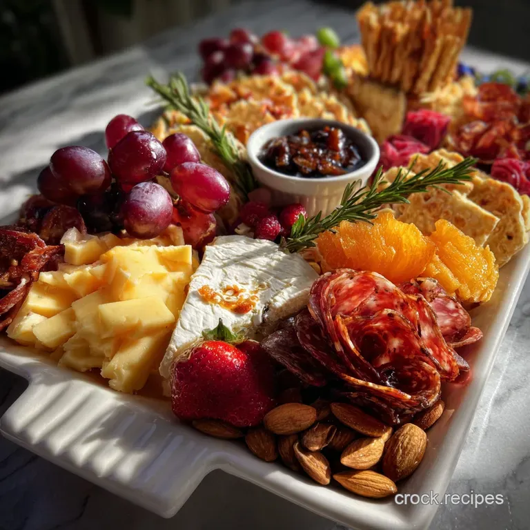 Artfully arranged platter with a variety of artisanal cheeses, salami roses, and fresh grapes, a sophisticated appetizer.