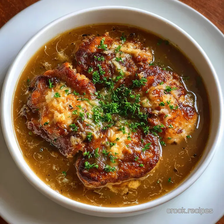 Plated chicken and onions drenched in rich, dark gravy. Steaming and garnished with fresh herbs for a flavorful presentat...