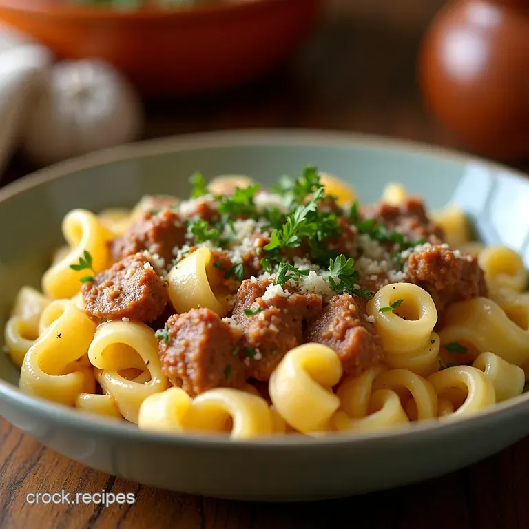 Onepot Creamy Beef Butter Garlic Pasta presentation