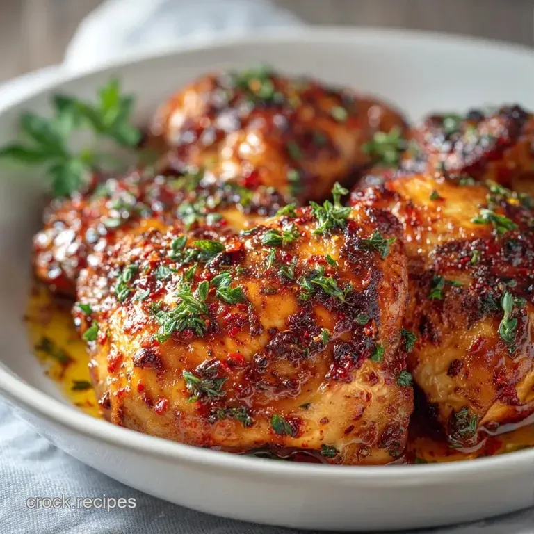 Three juicy chicken pieces on a white porcelain plate with creamy mashed potatoes and a drizzle of savory pan sauce.