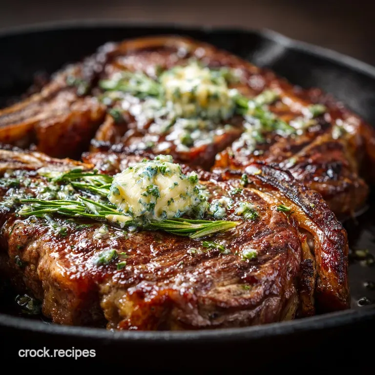 The Ultimate Panseared Ribeye with Garlicherb Butter Baste presentation
