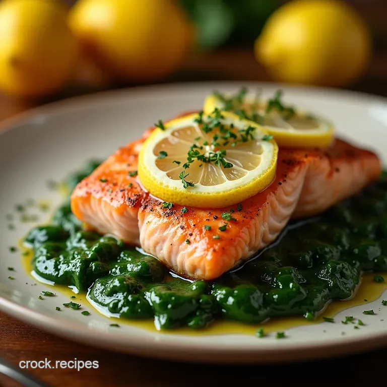 Panseared Salmon with Lemony Creamed Spinach presentation